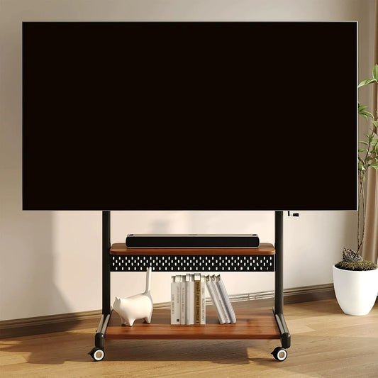 WDSOPK, TV stolky a nízké skříňky, Mobilní TV stojan na kolečkách, Nastavitelné, Ručně Výška Nastavitelná TV, Černá, 80 kg