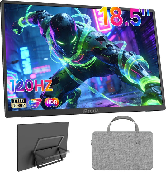 iProda 1080P, Monitory, Přenosný monitor 18, 5 palců FHD 120Hz IPS sRGB S taškou, Černá, 120Hz, Full HD, 1920 x 1080, 75 x 75 mm