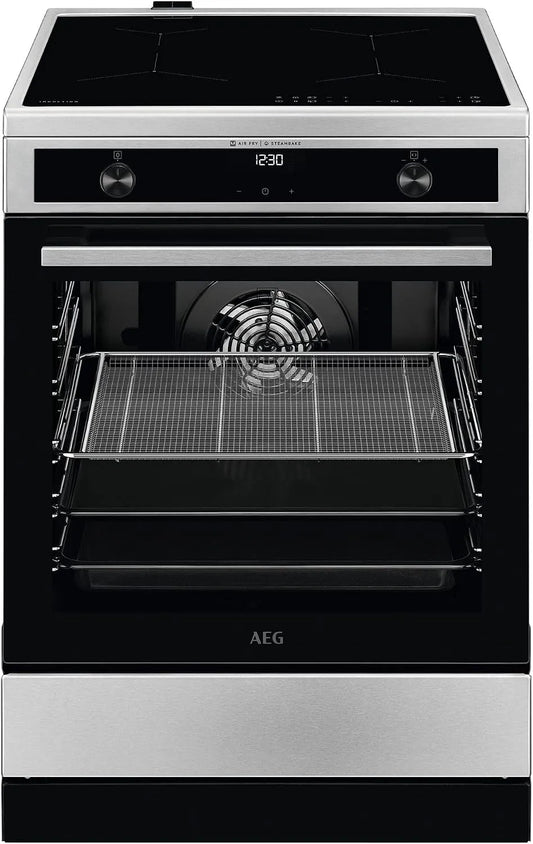 AEG Hob2Hood CIB6643BBM, Varné desky, stojící sporák s indukčním kornoutem 60 cm / SteamBake - s přidáním vlhkosti / /, Černá, 60 cm