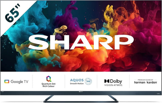 SHARP 65FQ5EG, Televizory, Quantum Dot Google TV 164 cm (65 palců) 4K Ultra HD QLED Google TV (Smart TV bez, Černá, 164 cm, 4K, QLED, 840 x 2