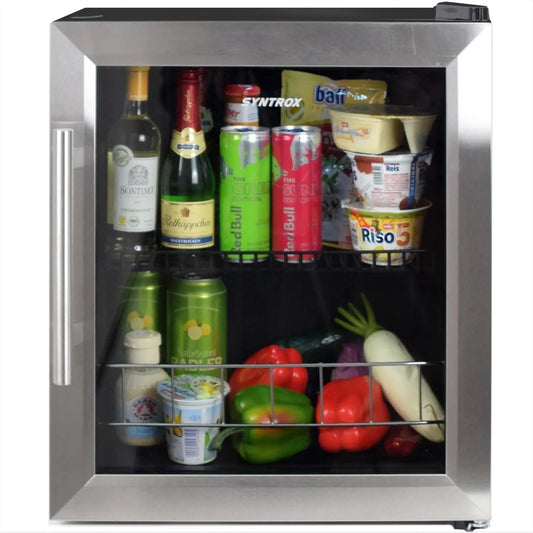 Syntrox Germany, Minichladničky, Syntrox Německo 46 l nerezová ocel Mini lednička se skleněnými dveřmi Capellas, Stříbrná, 46 l, 0, 23 kW
