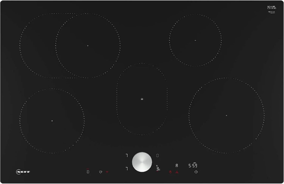 Neff T58PTF1L0, Varné desky, N 90, indukční sporák, samostatný skleněný keramický sporák 80 cm široký, twist, Černá, 1L, 80 cm