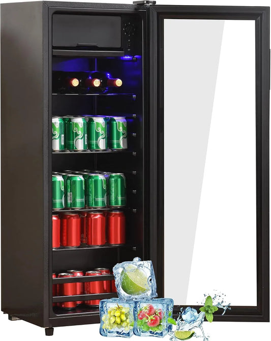 Merax 8L-Gefrierschrank 120L-K, Nápojové chladničky, Lednice 128L, Freestanding Nápoje Chladič s 120L Lednice + 8L mrazák, s LED, Bílá, 8L, 120L