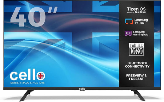 Cello C4025TZ, Přenosné televizory, Bezrámové 40palcové Full HD Smart TV s operačním systémem Tizen, Cloud Gaming bez, Černá, Full HD, 4K