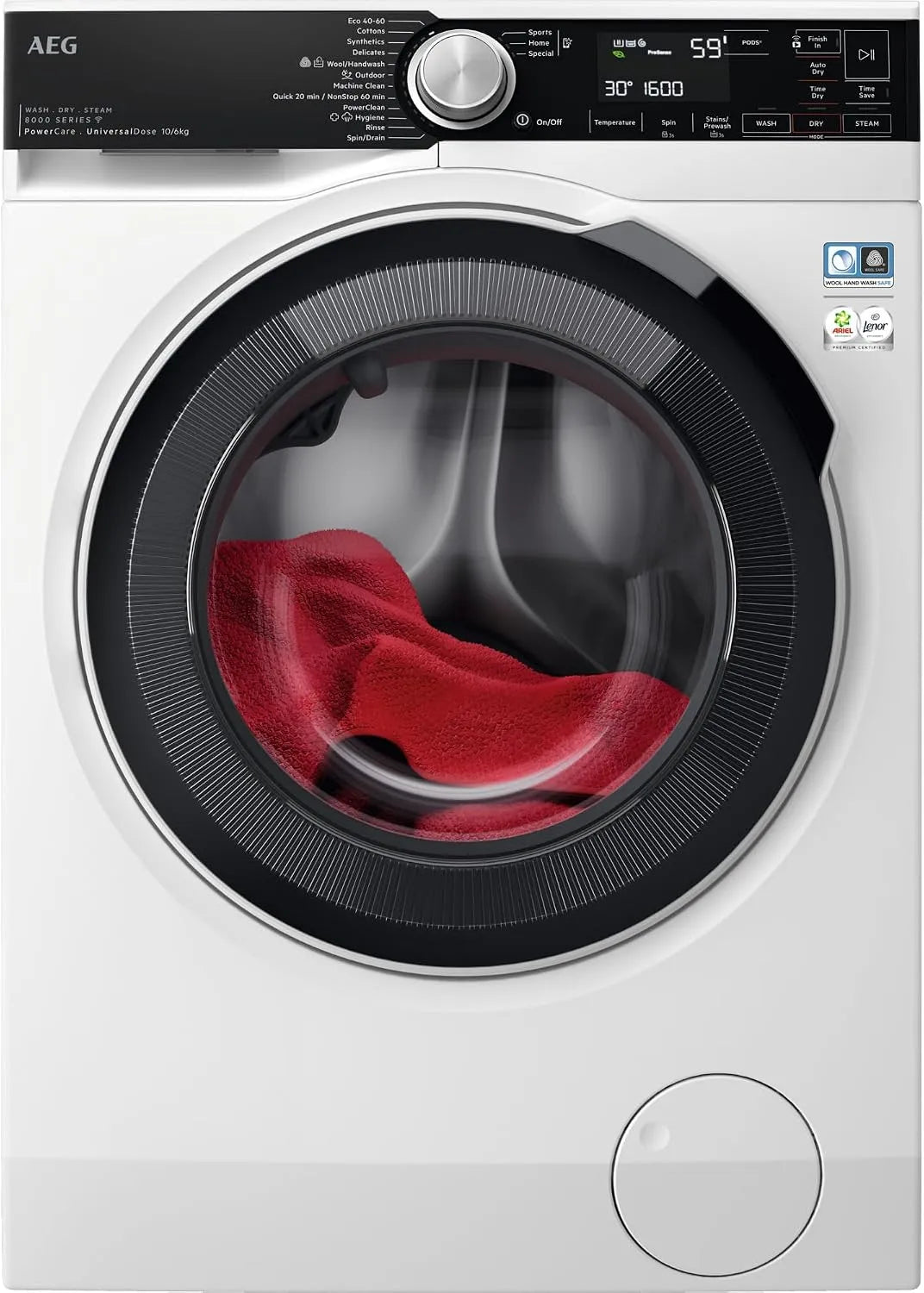 AEG LWR8E80610, Pračky se sušičkou, WIFi Wash Sušička, 11kg Pračka, 7kg Sušení, Series 8000 PowerCare - Nízká teplota, Bílá, 11kg, 7kg, 1 kg
