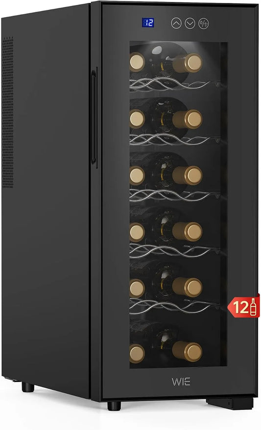 WIE, Vinotéky, JAK Lednice na víno 1 Zóny 33 Litr 12 Láhve Nápoje Lednice Skleněná lednička Mini, Černá, 33 L, 12 L, 1V, 3V