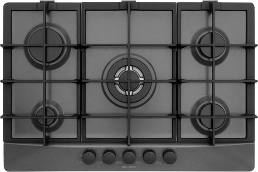 Schock PC75, Varné desky, plynová varná deska Primus s 5 plameny a černými matovými rukojetěmi, Černá, 1000 W, 3000 W, 3300 W, 1750 W