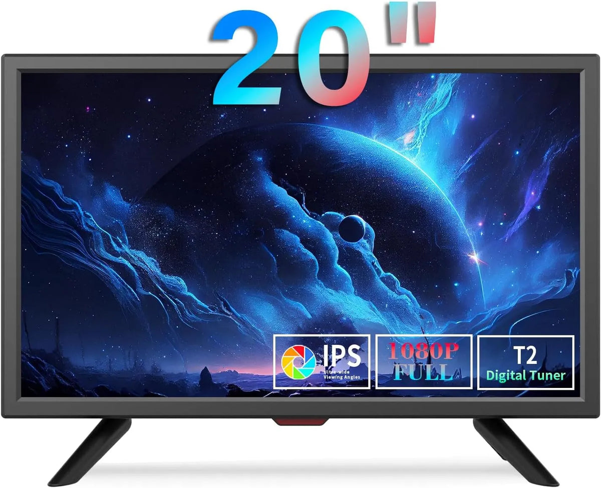 KCR DVB-T2, TV a domácí kino, 20 palců Freeview LED TV, integrovaný digitální TV tuner, AV vstup, HDMI / VGA, Černá, 12 v, 32 G