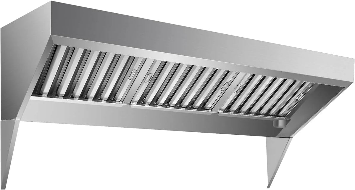 GarveeHome, Nástěnné digestoře, GareHome 180cm Komerční sortiment kapota, Se 3 odstranitelné U- tvarované olejové, Černá / stříbrná, 180cm