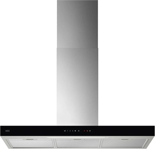 AEG GB67D91HL, Nástěnné digestoře, rozsah 6000 s ventilací funkcí 90cm - Krbová kapota se sklem - Výfukový a, Stříbrná, 90cm, 74 dB