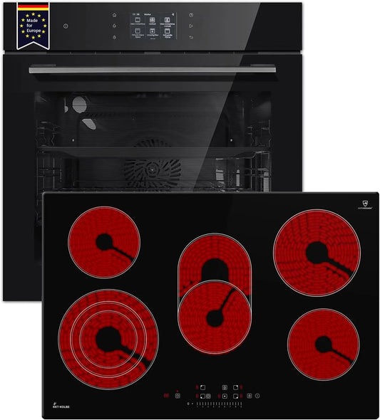 KKT KOLBE SET8017TFTCH77RL, Sety sporáku a trouby, Herdset, trouba a skleněná keramická varná deska, Černá, 60 cm, 77 cm, 8, 7 kW, 8700W