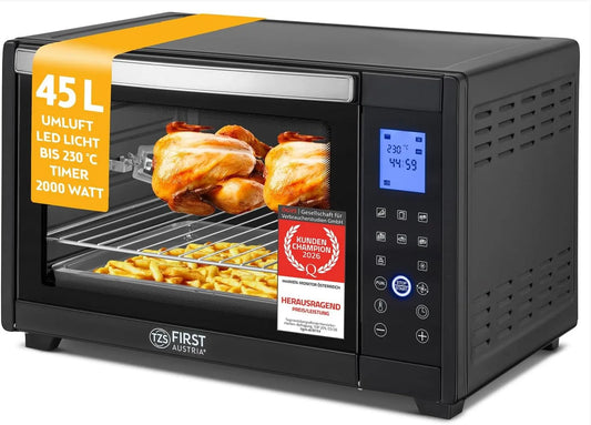 TZS First Austria, Mini trouby, TZS První Rakousko - Minibackofen Digital 45L 2000W - -X Potah, regulace teploty, Černá / stříbrná, 45L, 2000W
