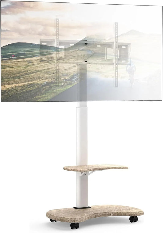 XTRARM, Stojanové nohy, Hvězdný TV stojan Rolling bar s dřevěnou policí - Height- nastavitelná otočná TV, Černá, 45 kg, 600x400, 178 cm, 75x75