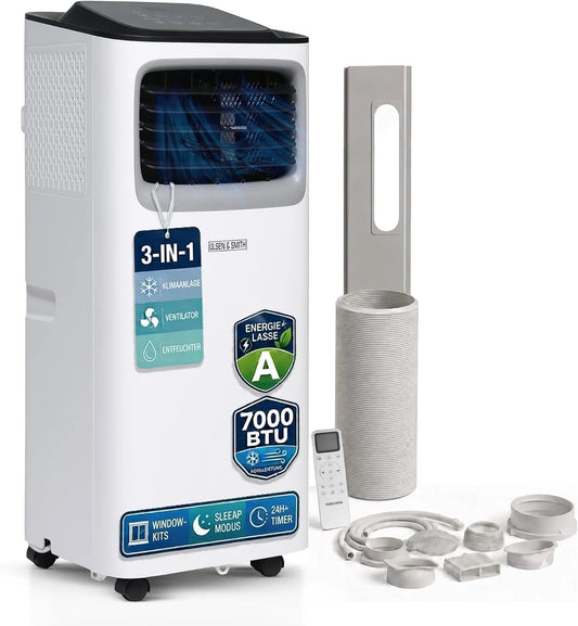 Olsen & Smith 3-in-1, Mobilní klimatizace, 7000 BTU Mobile Klimatizace, s hadicí, Bílá, 7000 BTU, 2.0 kW, 2000 W