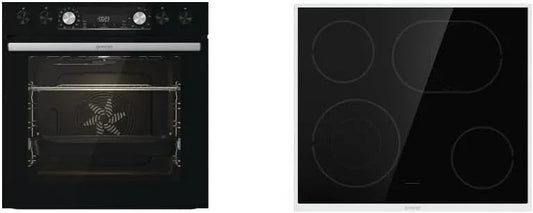 Gorenje, Sety sporáku a trouby, built- in sporák set černá Set 4 se skleněnou keramickou varnou nástavbou, horký, Černá, 77 l, 5 x 59, 5 x 56